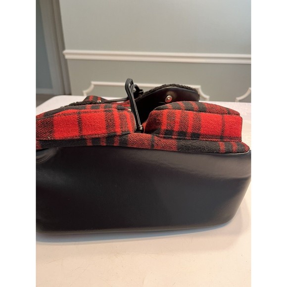 BEARPAW Faux Shearling Trim Drawstring Backpack, Red and Black Buffalo Plaid main image 5